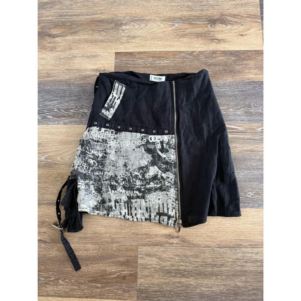 Moschino Cheap & Chic Asymmetrical Wrap Skirt Graphic Linen Blend IT 42